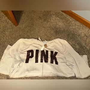 PINK Victoria's Secret Cream Hoodie with Leopard Print